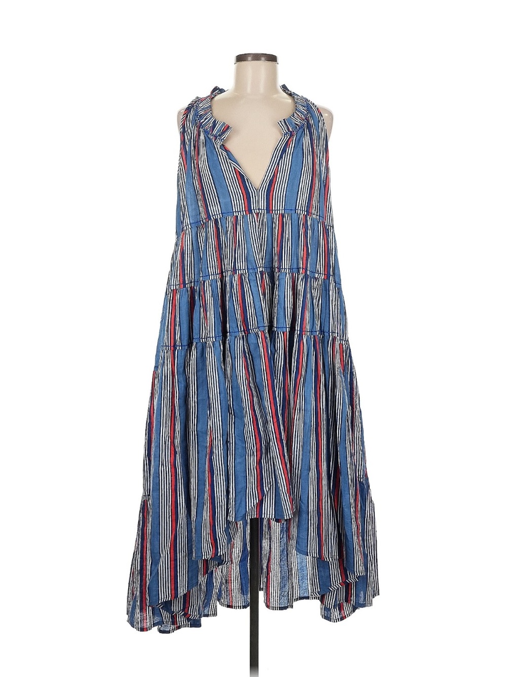 RO'S GARDEN Blue, White & Red Striped Dress - M